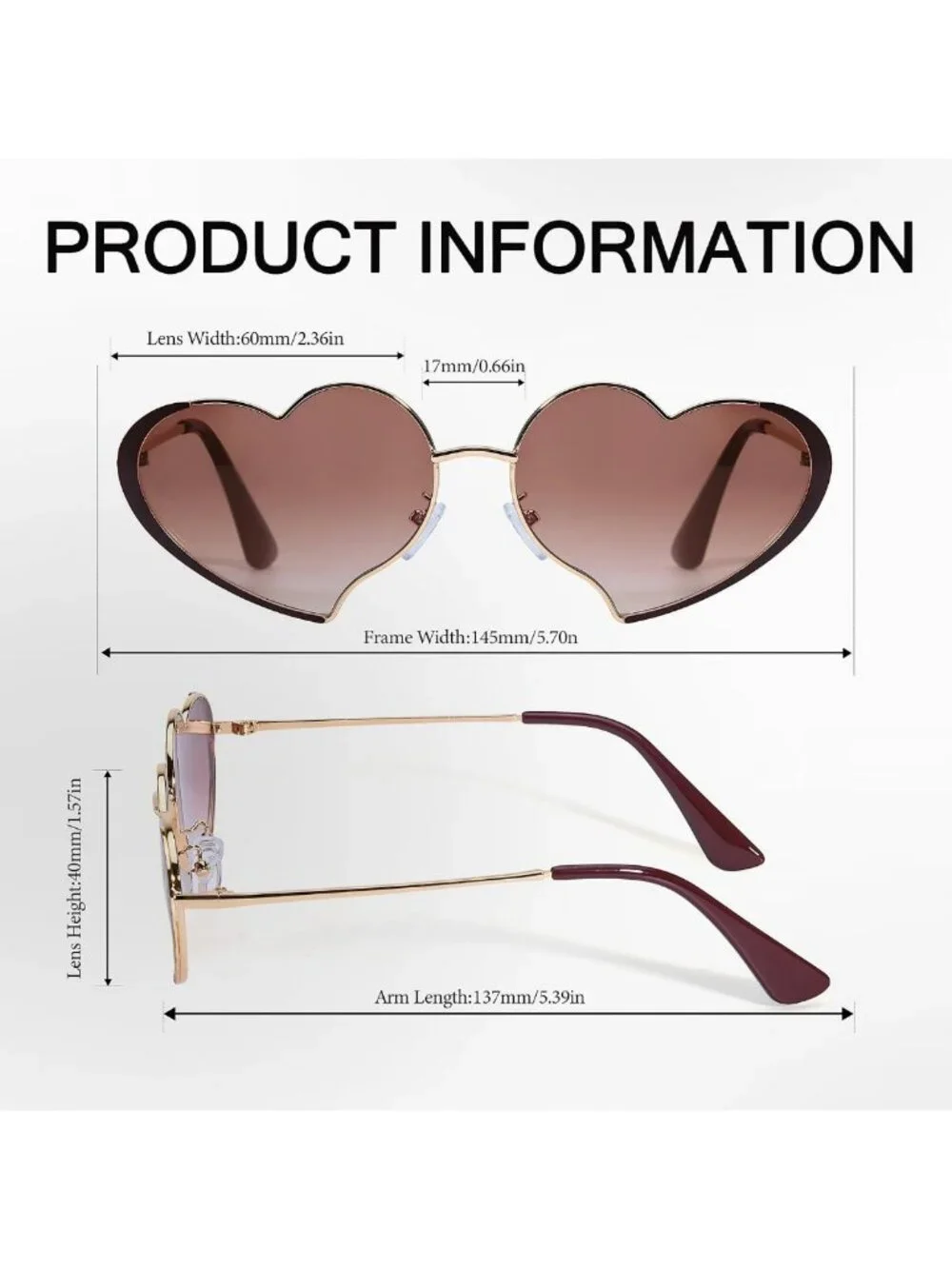 Heart-Shaped Sunglasses for Women - Thin Metal Frame, Perfect for Parties